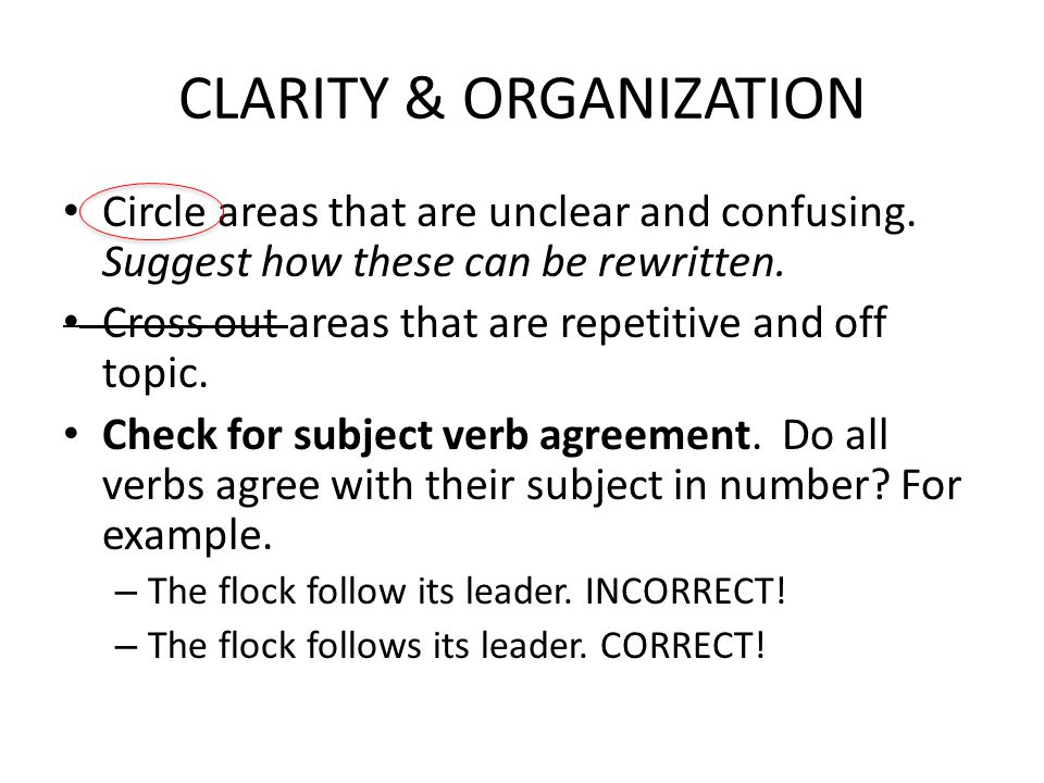 CLARITY & ORGANIZATION Circle areas that are unclear and confusing.