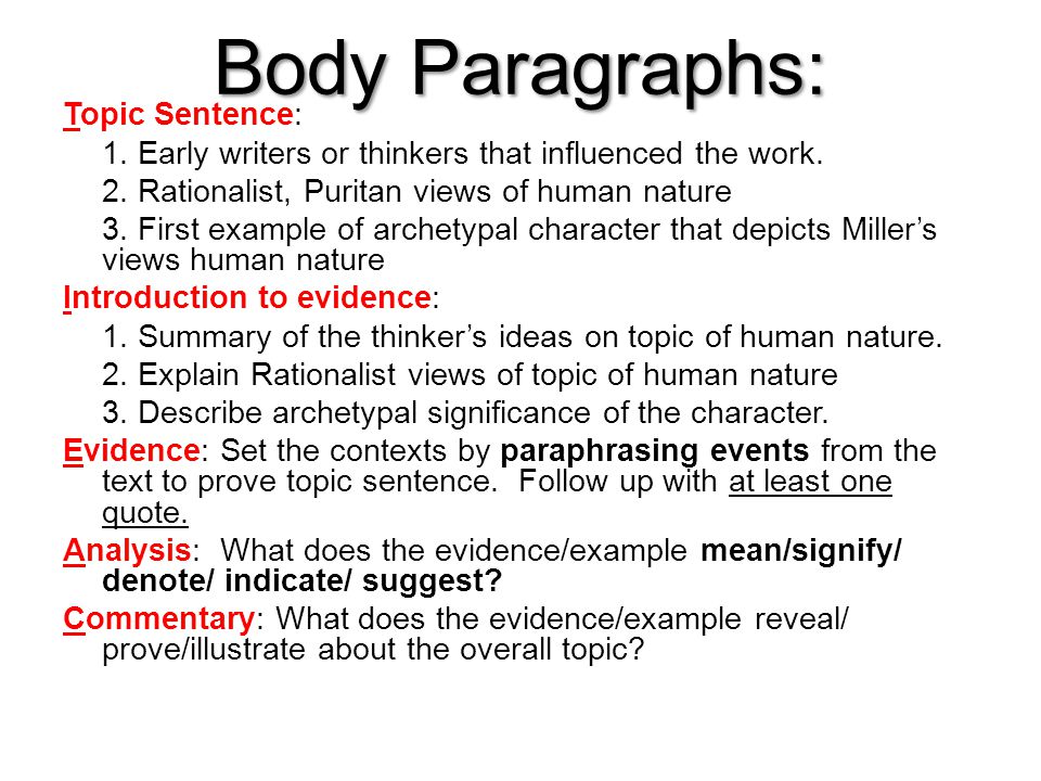Body Paragraphs: Topic Sentence: 1. Early writers or thinkers that influenced the work.