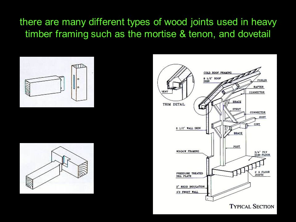 there are many different types of wood joints used in heavy timber framing such as the mortise & tenon, and dovetail
