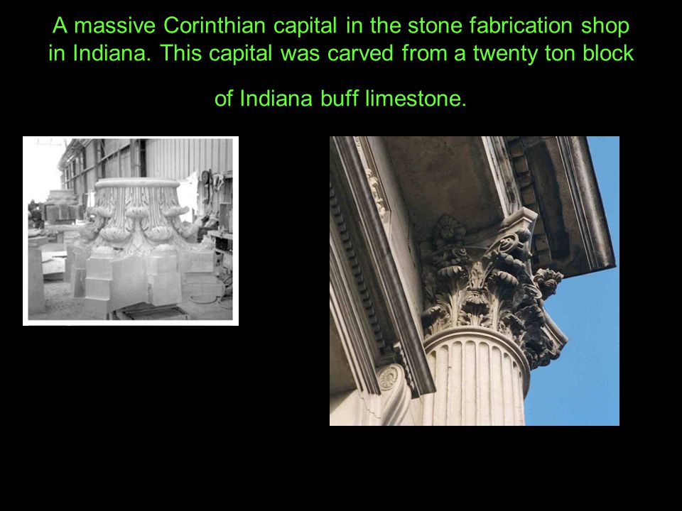 A massive Corinthian capital in the stone fabrication shop in Indiana.