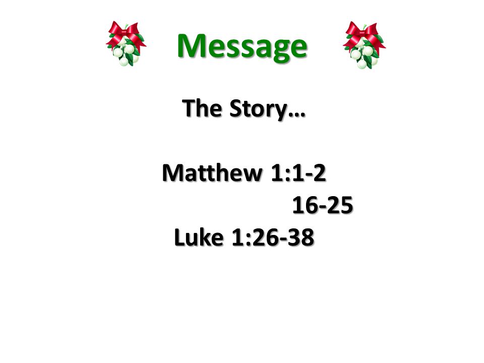 Message The Story… Matthew 1: Luke 1:26-38