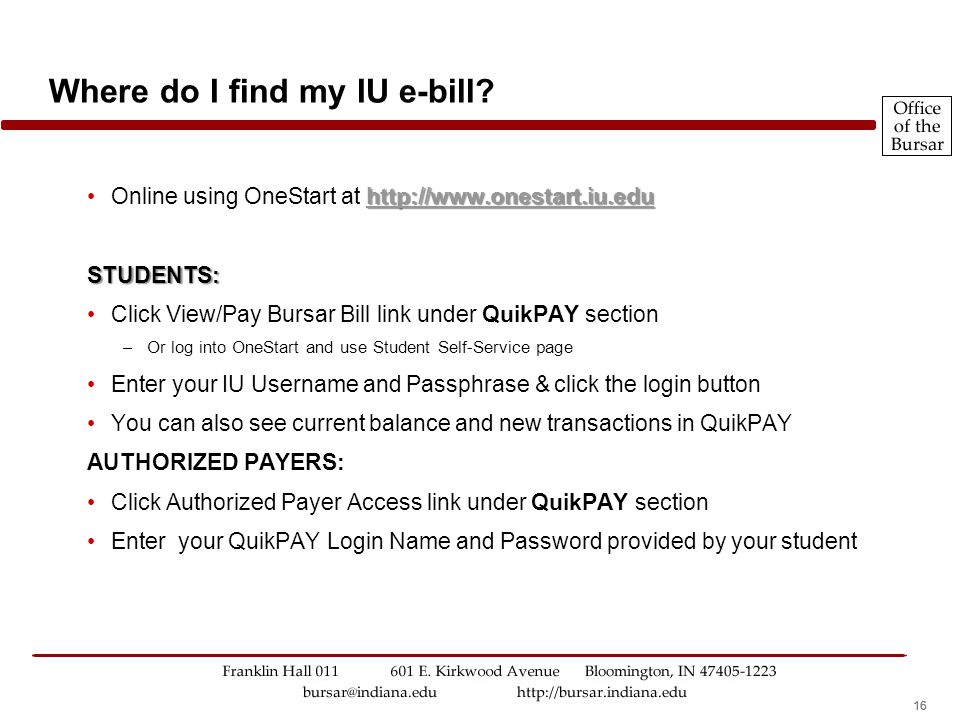 16 Where do I find my IU e-bill.