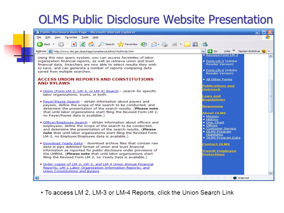 olms public disclosure website presentation today we will cover form lm 3
