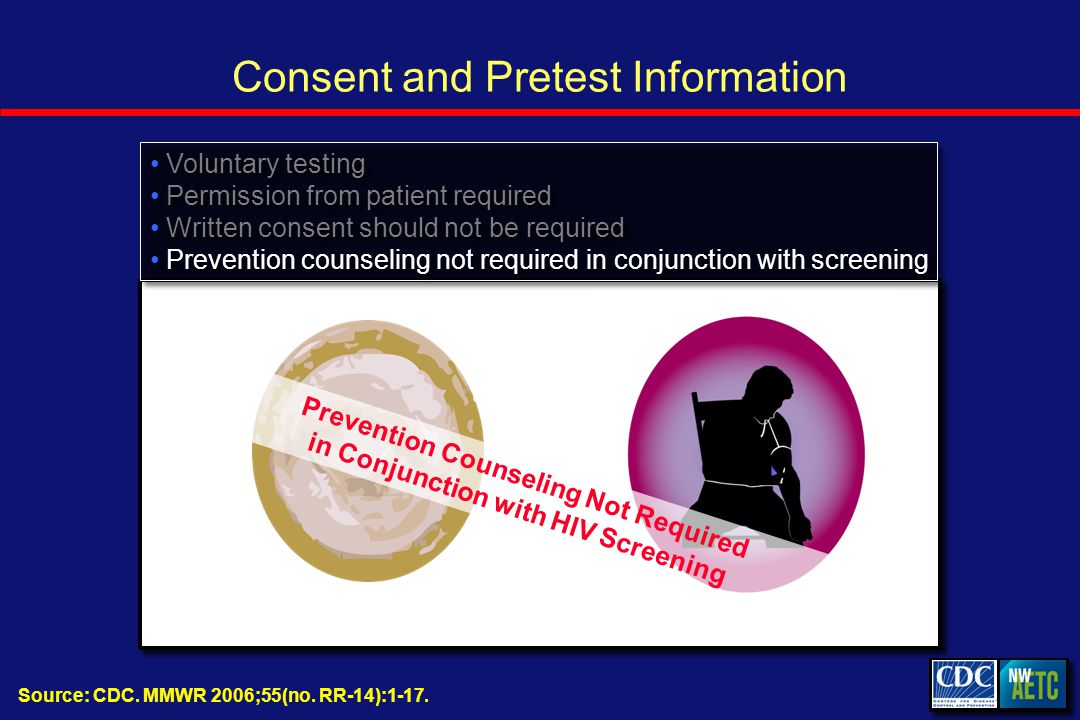 Consent and Pretest Information Source: CDC. MMWR 2006;55(no.