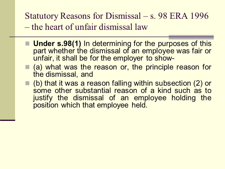 Statutory Reasons for Dismissal – s.