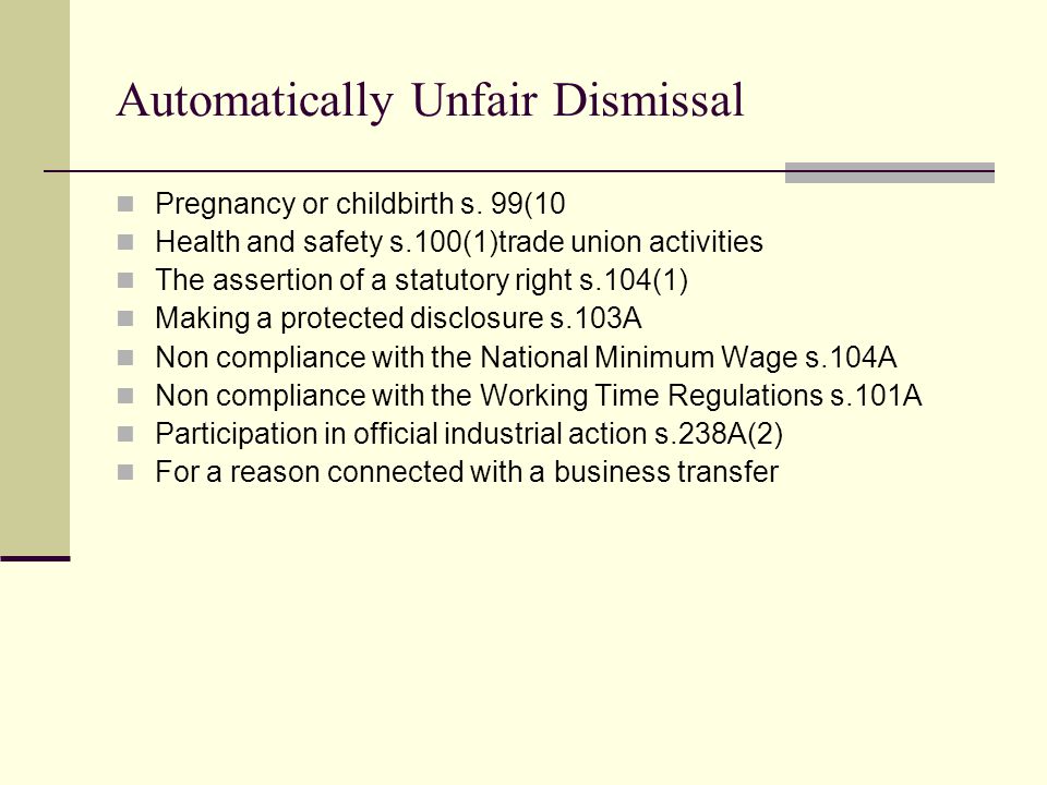 Automatically Unfair Dismissal Pregnancy or childbirth s.
