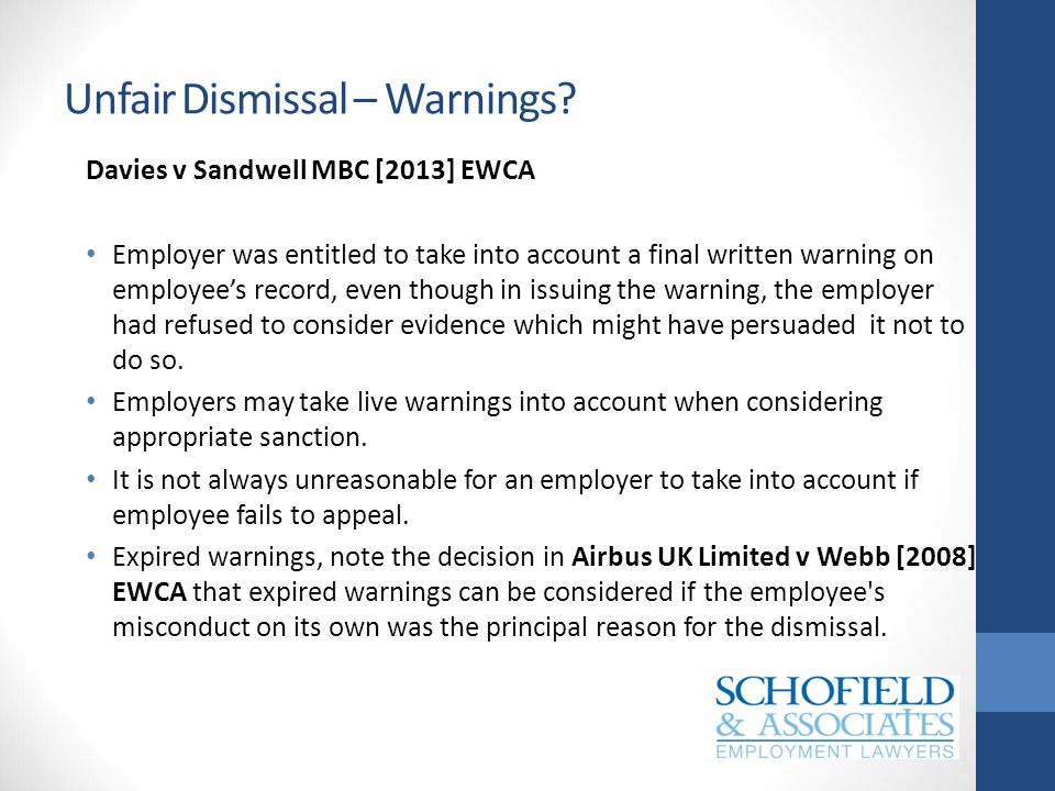 Unfair Dismissal – Warnings.