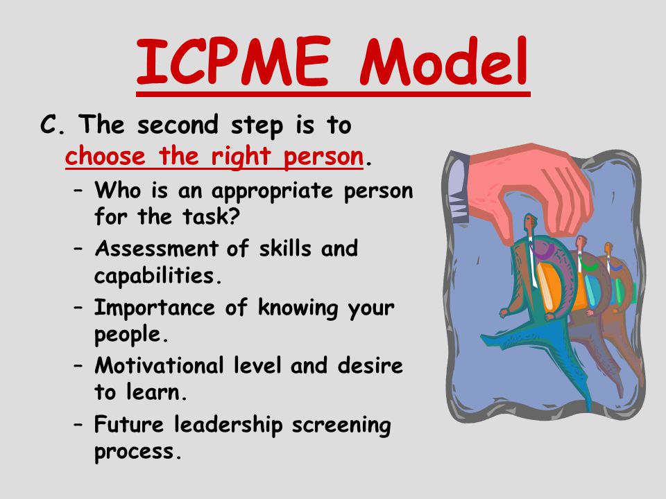 ICPME Model C. The second step is to choose the right person.