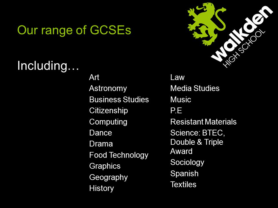 Red Pathway Our range of GCSEs Including… Art Astronomy Business Studies Citizenship Computing Dance Drama Food Technology Graphics Geography History Law Media Studies Music P.E Resistant Materials Science: BTEC, Double & Triple Award Sociology Spanish Textiles
