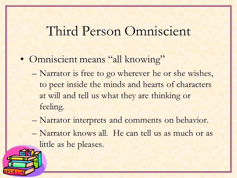 Types of POV Third Person Omniscient Third Person Limited Objective (Dramatic) First Person