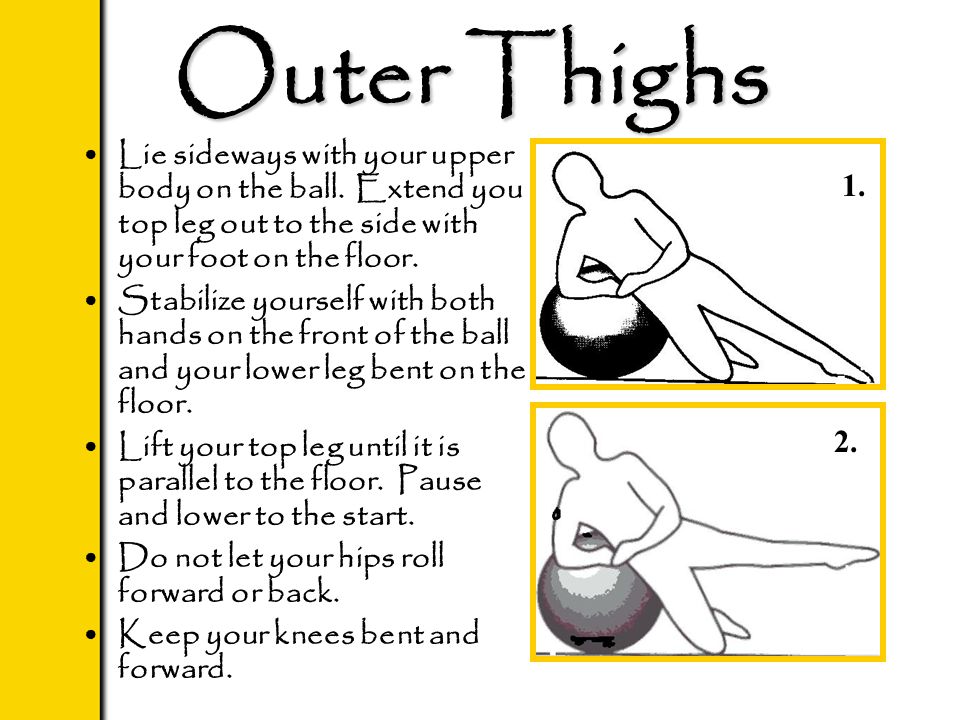 Outer Thighs Lie sideways with your upper body on the ball.