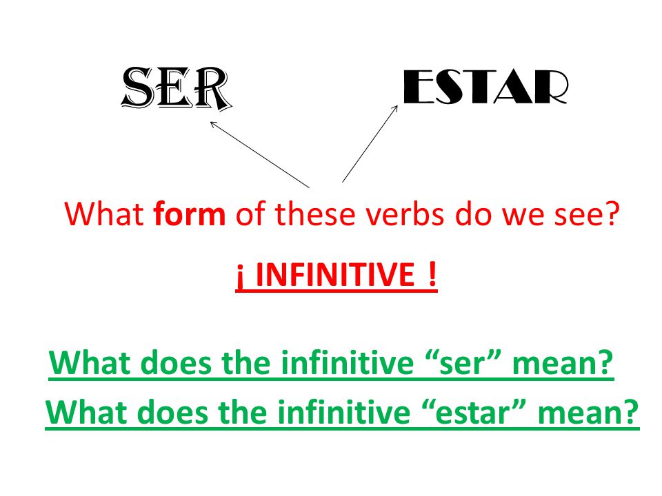 SER What form of these verbs do we see. ESTAR ¡ INFINITIVE .