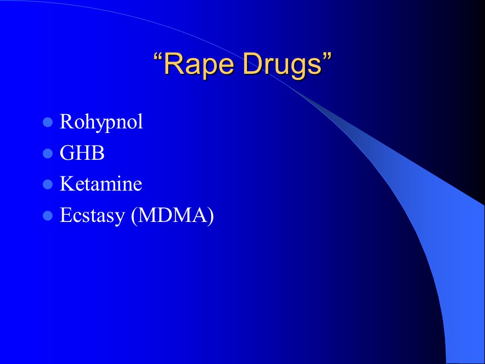 Rape Drugs Rohypnol GHB Ketamine Ecstasy (MDMA)