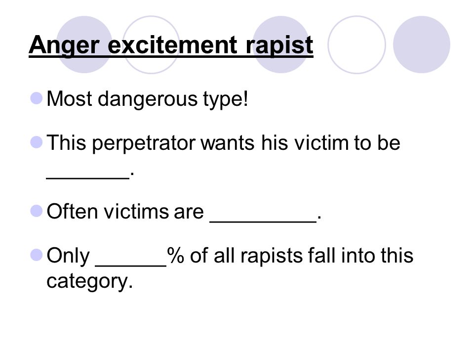 Anger excitement rapist Most dangerous type. This perpetrator wants his victim to be _______.