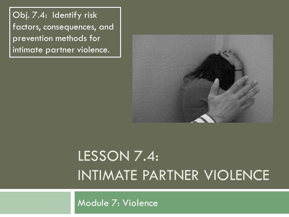 LESSON 7.4: INTIMATE PARTNER VIOLENCE Module 7: Violence Obj.