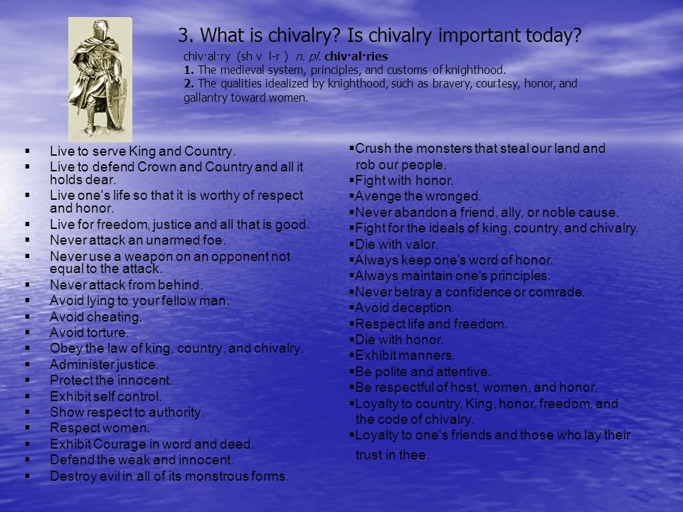 3. What is chivalry. Is chivalry important today.