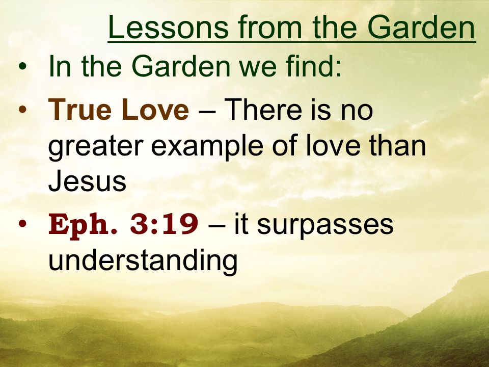 In the Garden we find: True Love – There is no greater example of love than Jesus Eph.