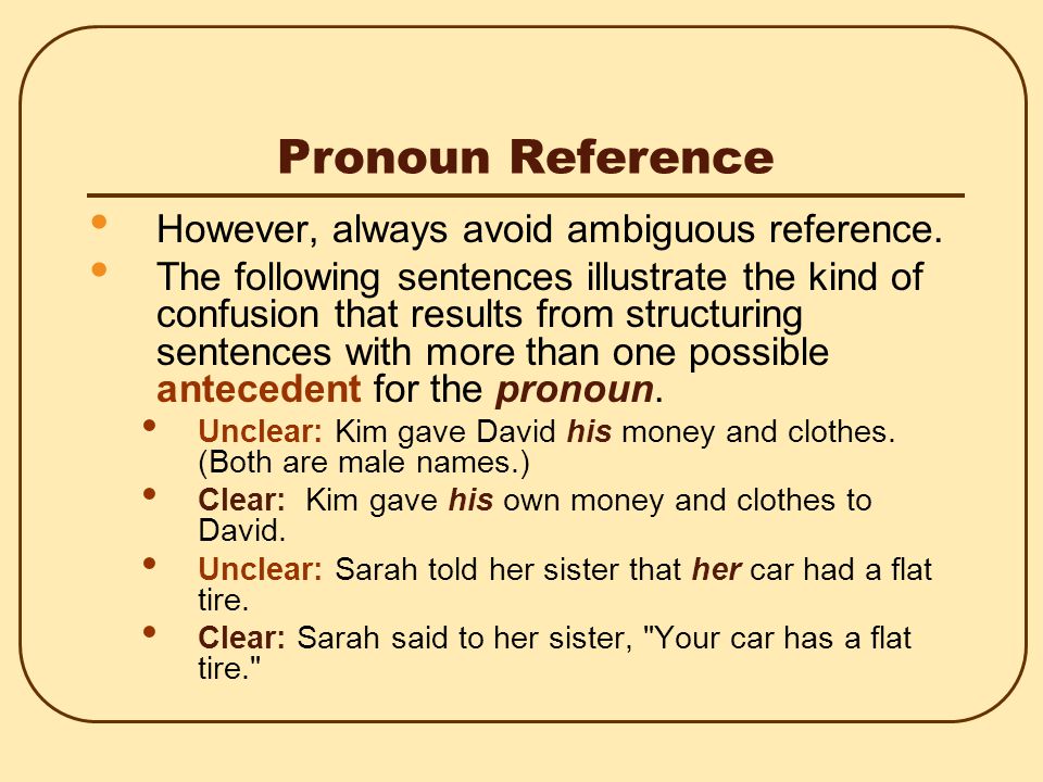 Pronoun Reference A pronoun must refer clearly to its antecedent.