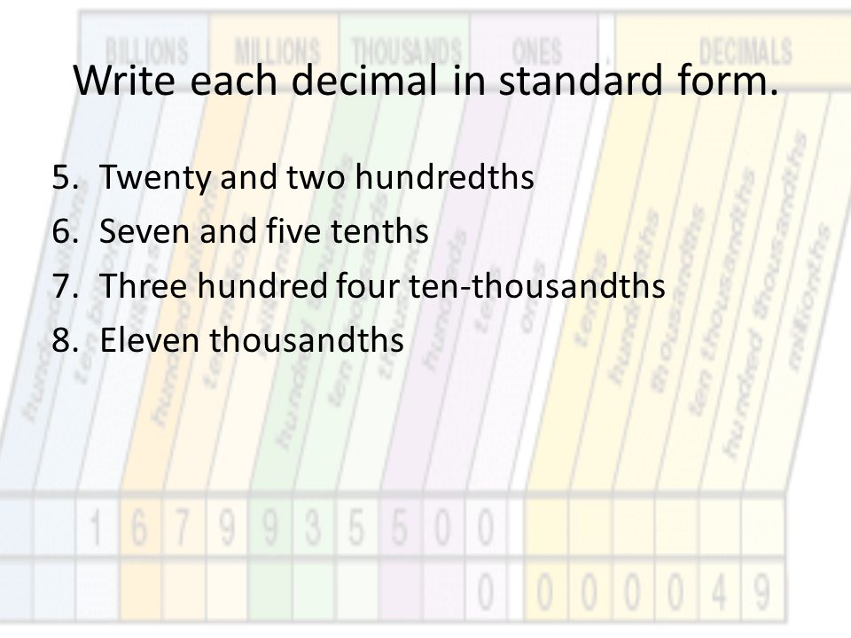 decimal place value review write each decimal in word form ppt download 4 ten thousandths in standard form