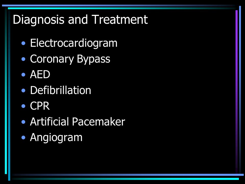 Diagnosis and Treatment Electrocardiogram Coronary Bypass AED Defibrillation CPR Artificial Pacemaker Angiogram