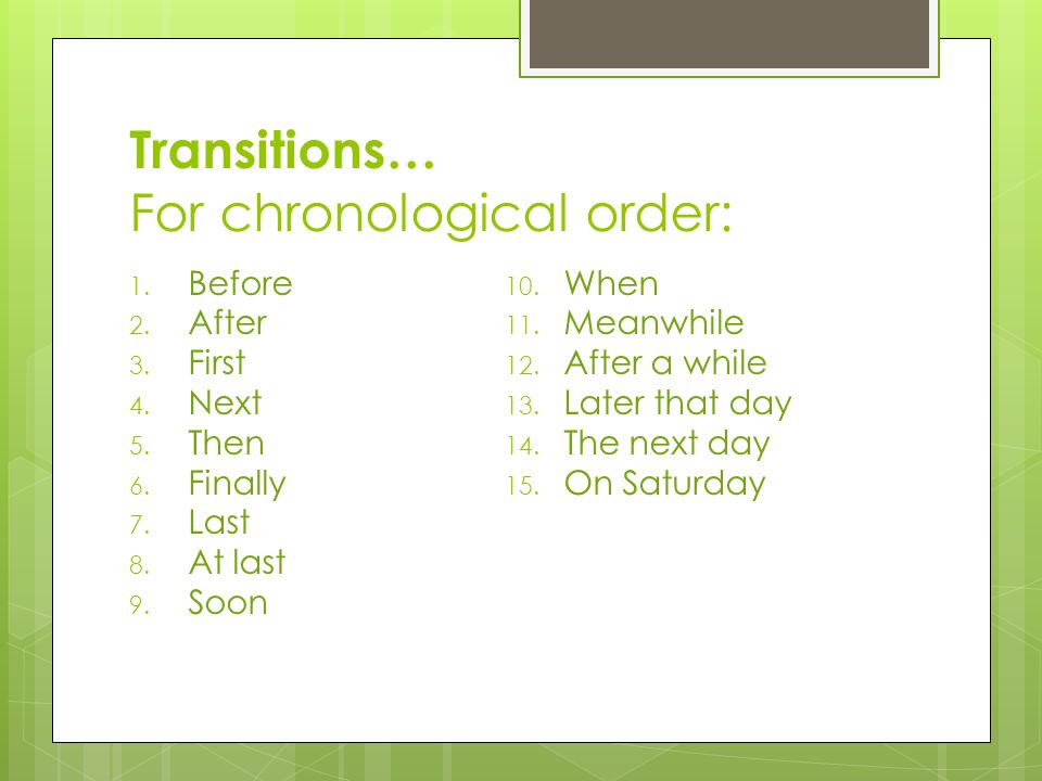 Transitions… For chronological order: 1. Before 2.