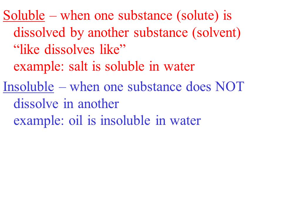 Image result for soluble insoluble pure substance