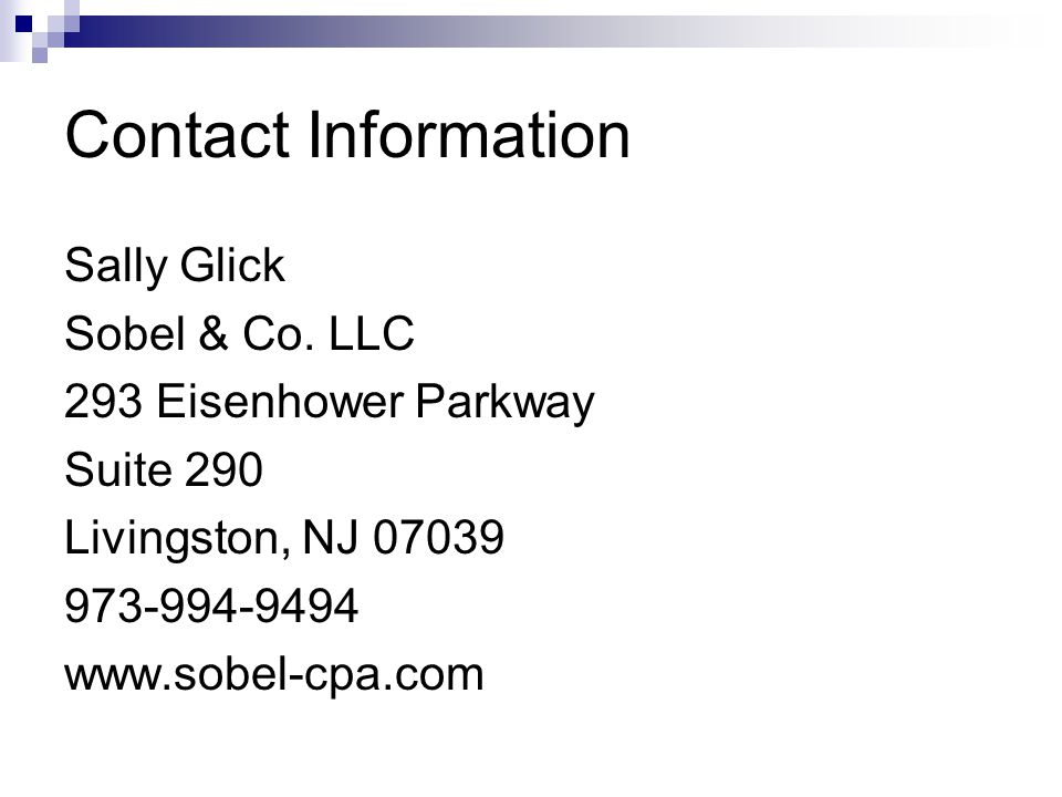 Contact Information Sally Glick Sobel & Co.