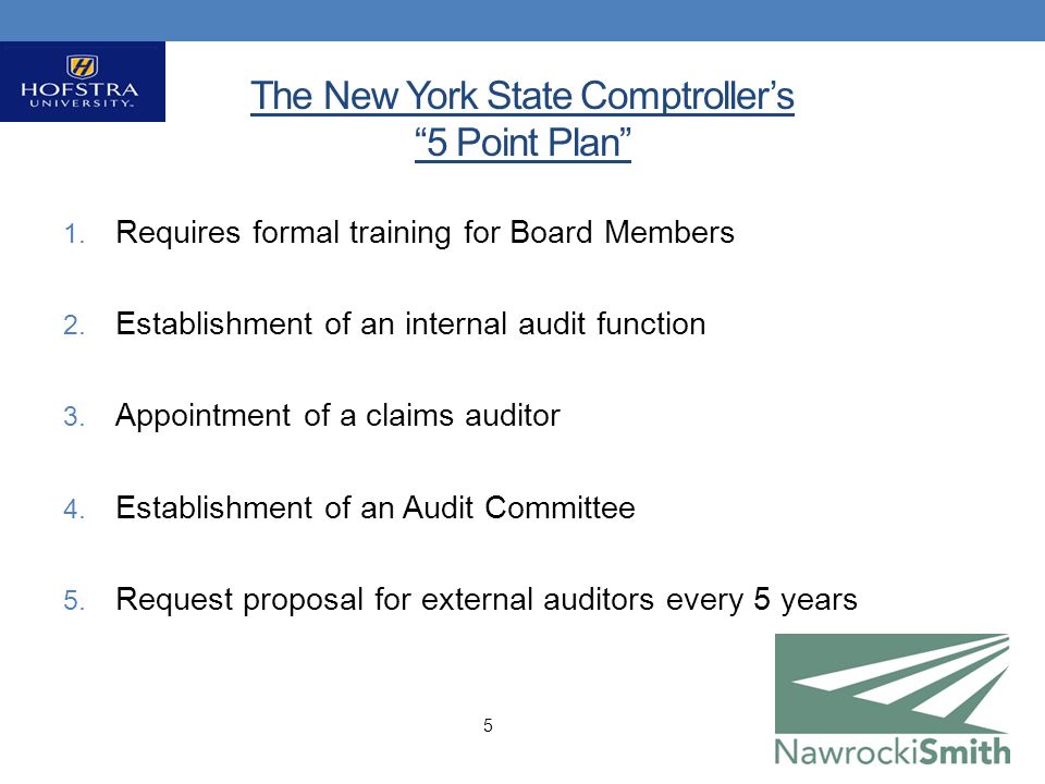 The New York State Comptroller’s 5 Point Plan 1.
