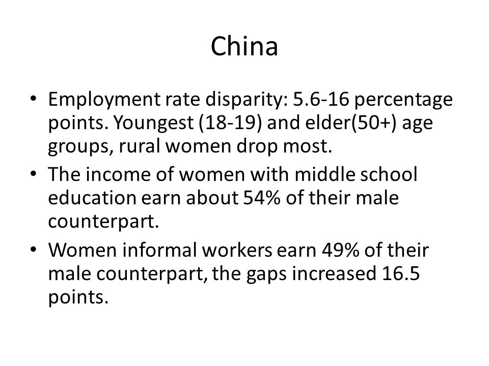 China Employment rate disparity: percentage points.