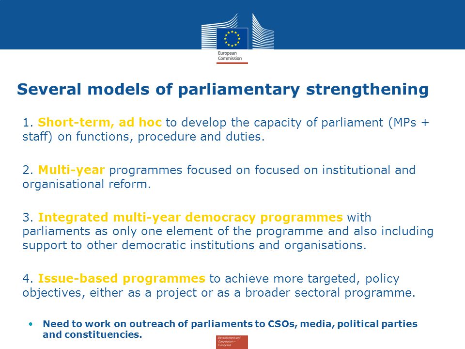 Several models of parliamentary strengthening 1.