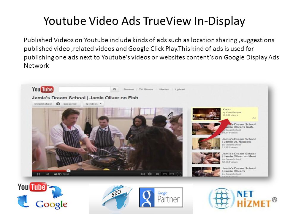 Published Videos on Youtube include kinds of ads such as location sharing,suggestions published video,related videos and Google Click Play.This kind of ads is used for publishing one ads next to Youtube’s videos or websites content’s on Google Display Ads Network Youtube Video Ads TrueView In-Display