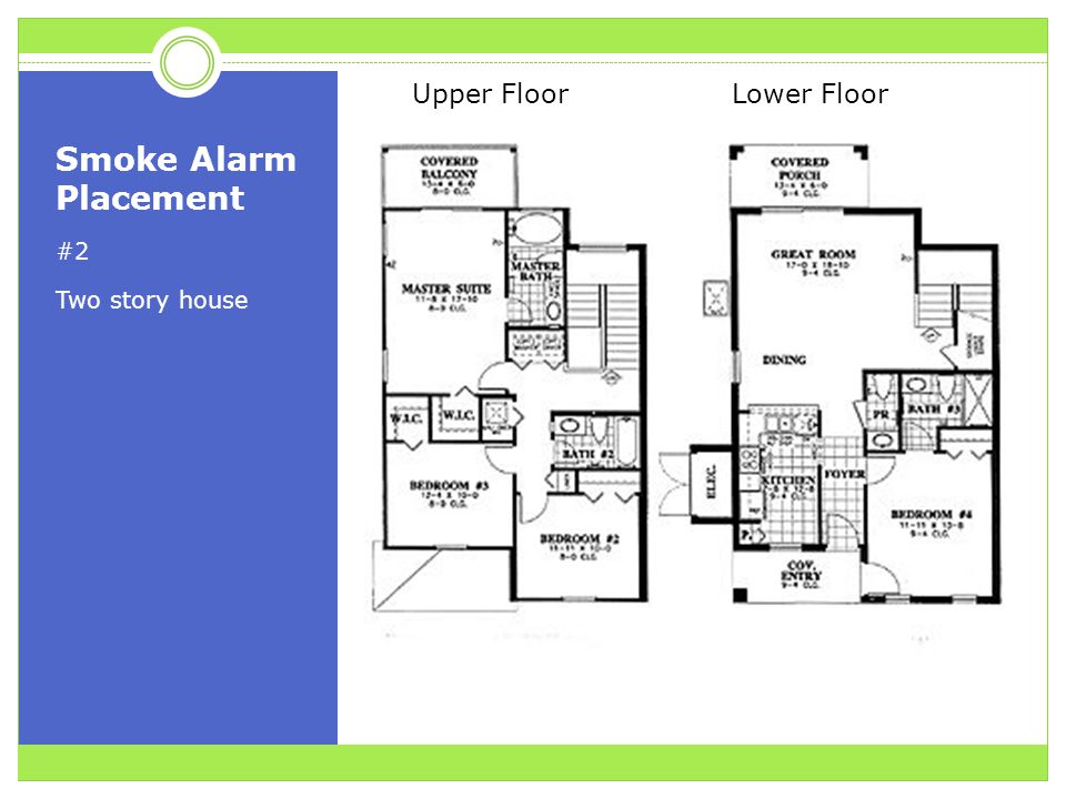 Smoke Alarm Placement #2 Two story house Upper Floor Lower Floor
