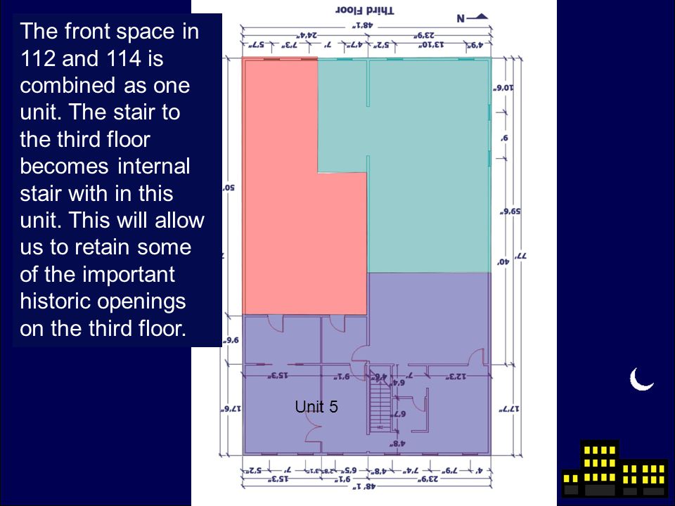 The front space in 112 and 114 is combined as one unit.