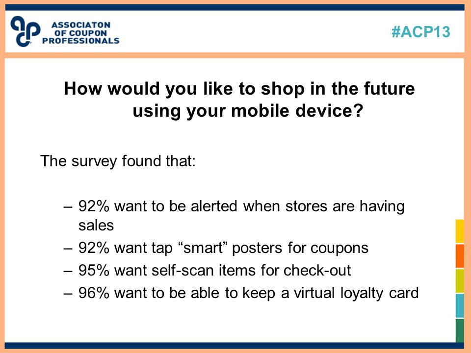 #ACP13 How would you like to shop in the future using your mobile device.