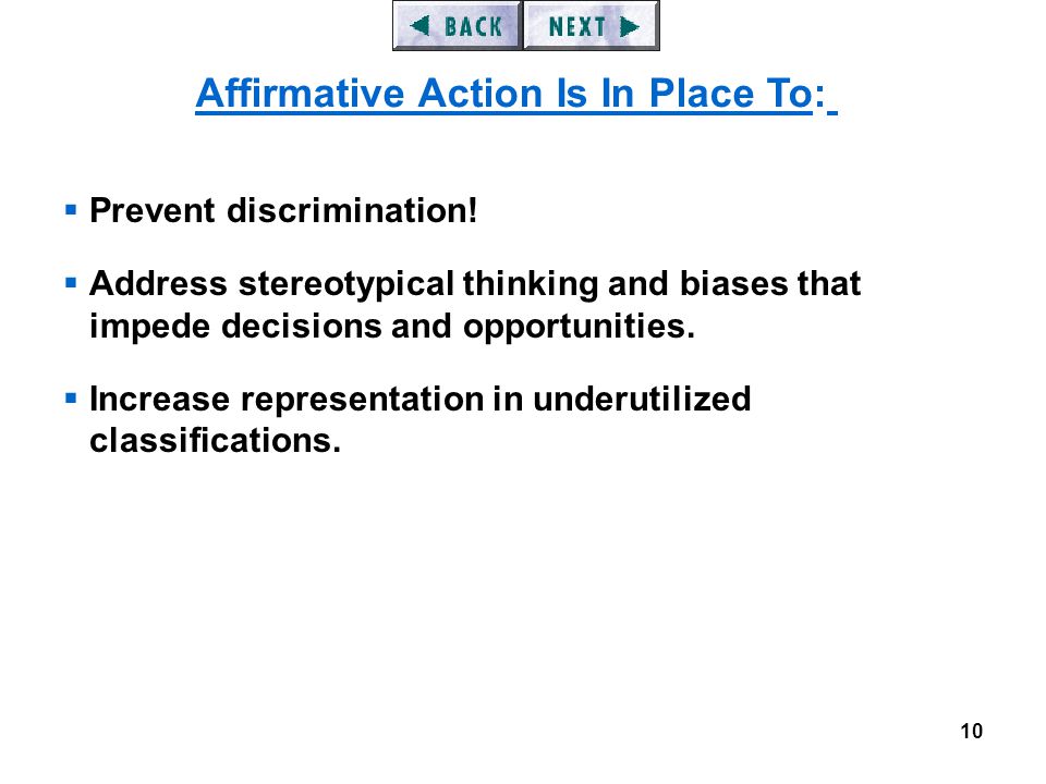 10  Prevent discrimination.