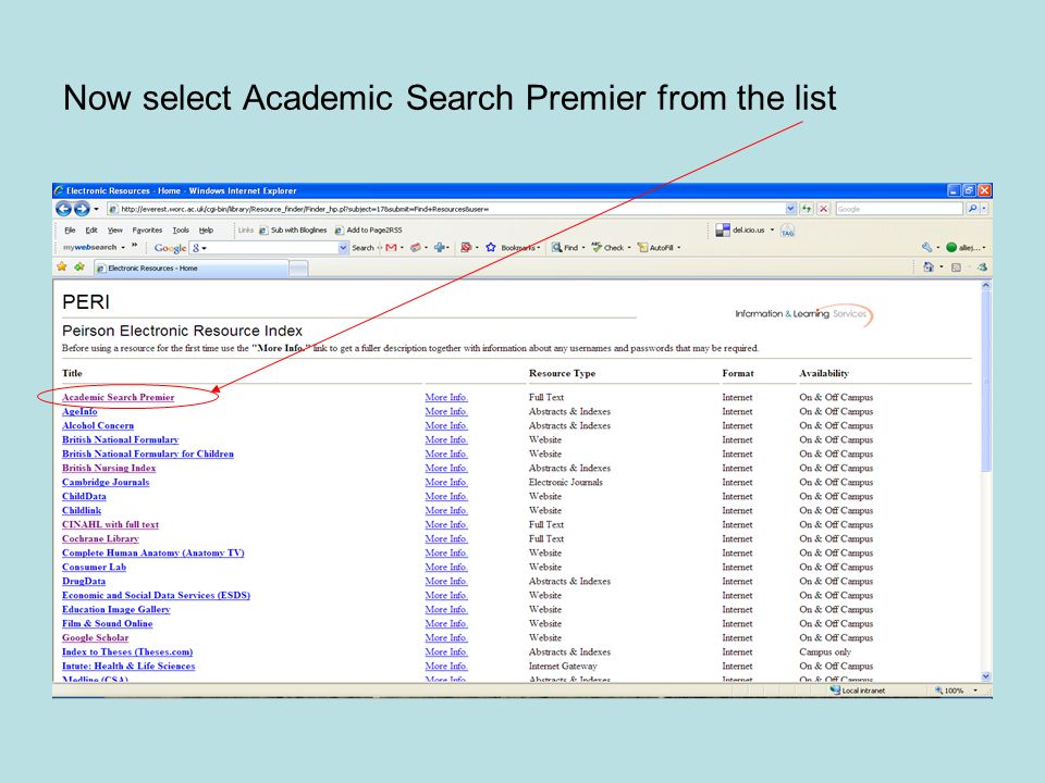 Now select Academic Search Premier from the list