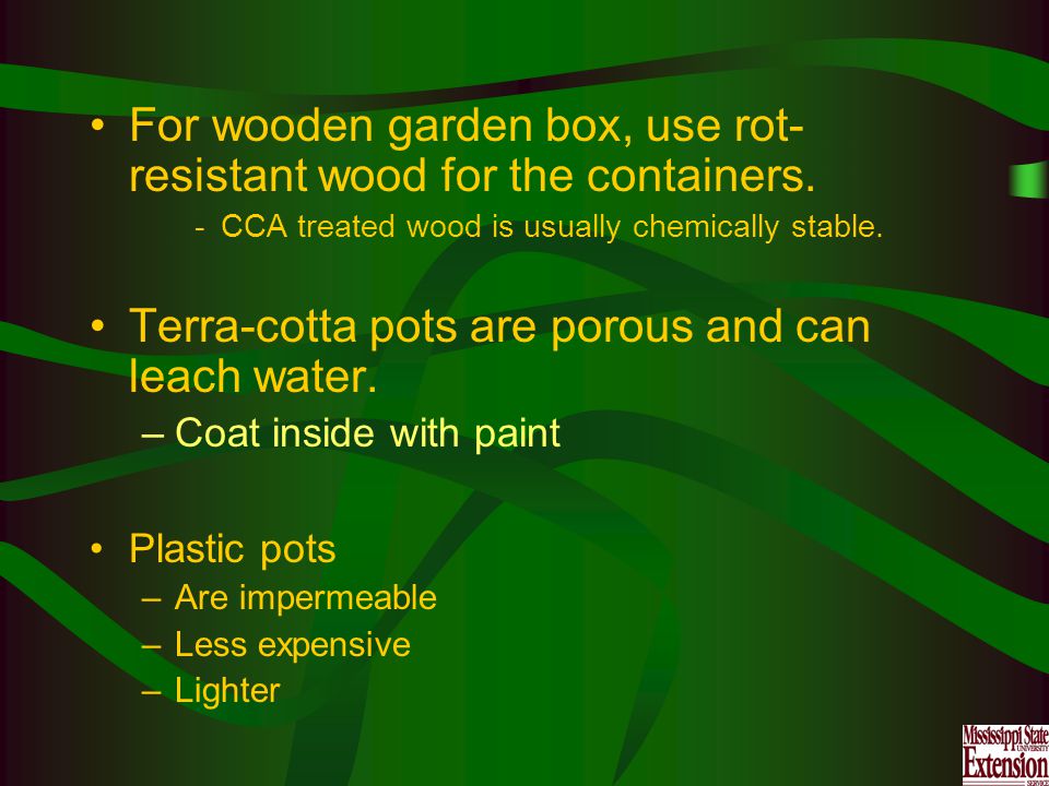 Container Gardening – A World of Possibilities Container For wooden garden box use rot resistant wood for the containers