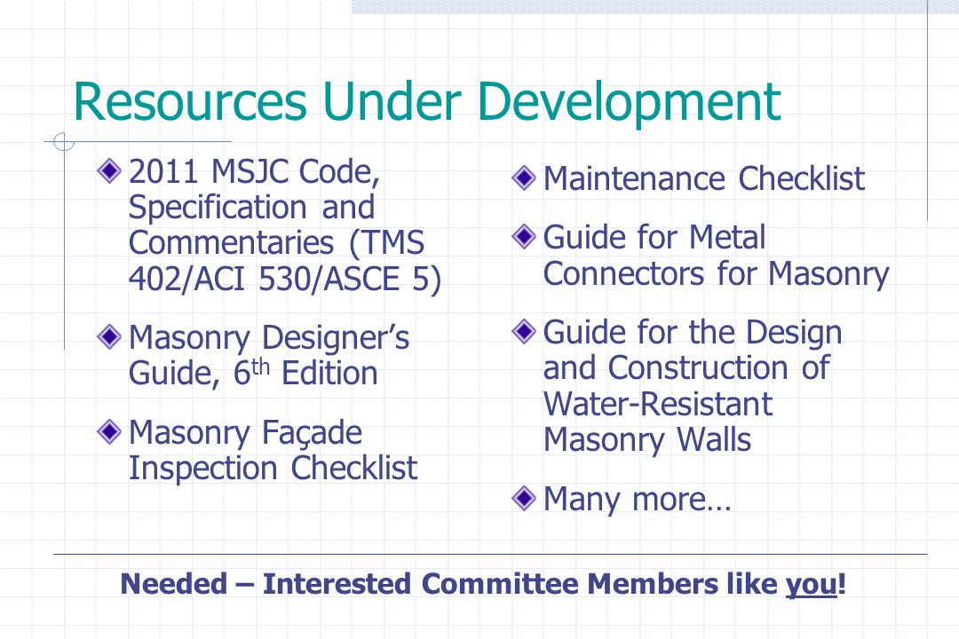 the masonry society tms advancing the knowledge of masonry ppt aci530