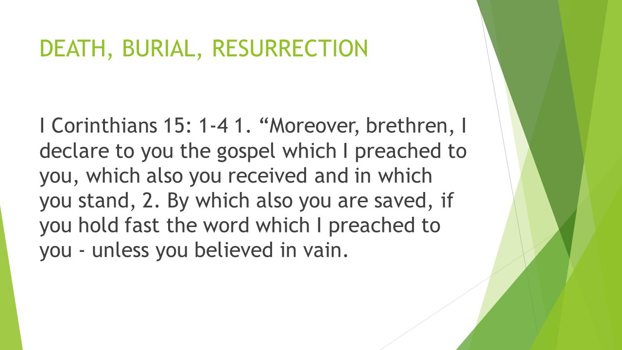 DEATH, BURIAL, RESURRECTION I Corinthians 15: