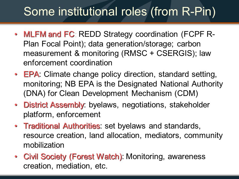 Some institutional roles (from R-Pin)