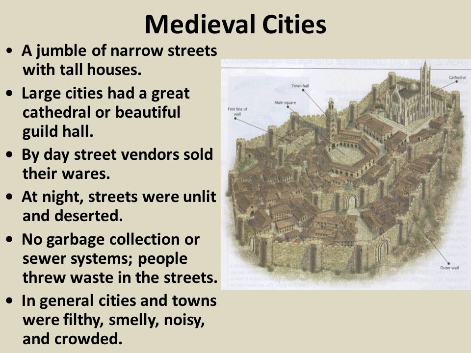Medieval Cities A jumble of narrow streets with tall houses.