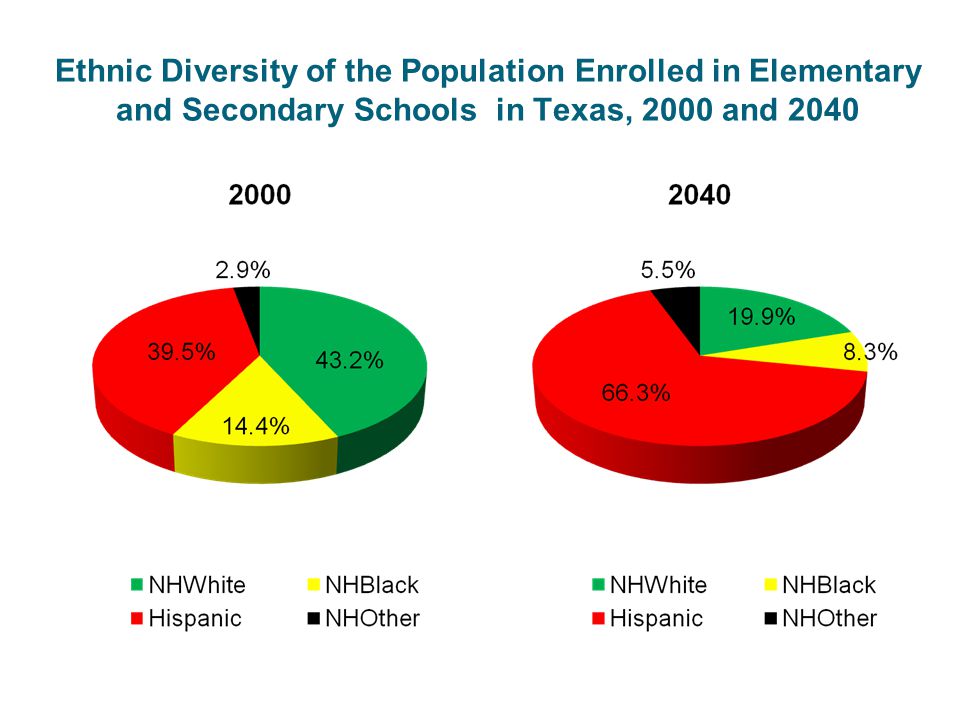 Ethnic Diversity of the Population Enrolled in Elementary and Secondary Schools in Texas, 2000 and 2040