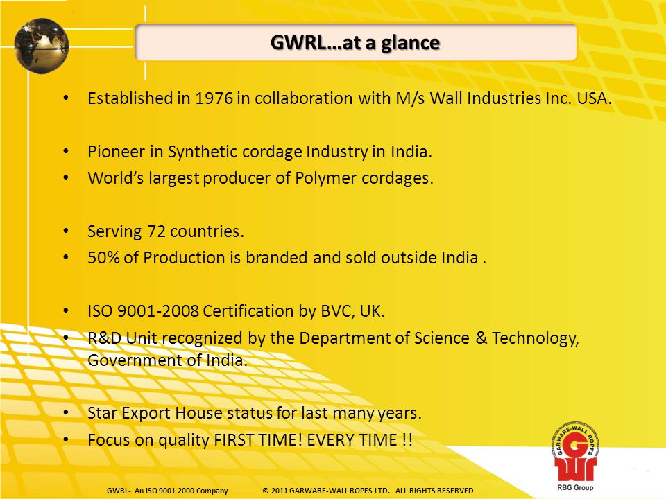 GWRL- An ISO Company© 2011 GARWARE-WALL ROPES LTD.