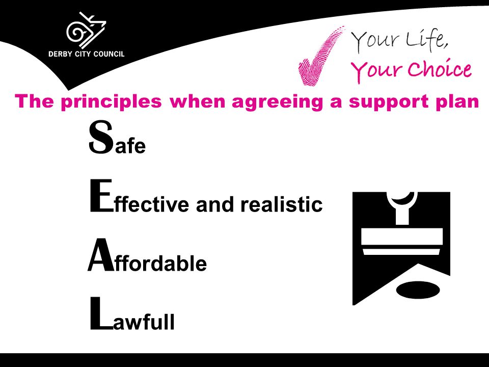 The principles when agreeing a support plan S afe E ffective and realistic A ffordable L awfull