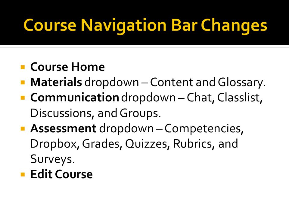  Course Home  Materials dropdown – Content and Glossary.