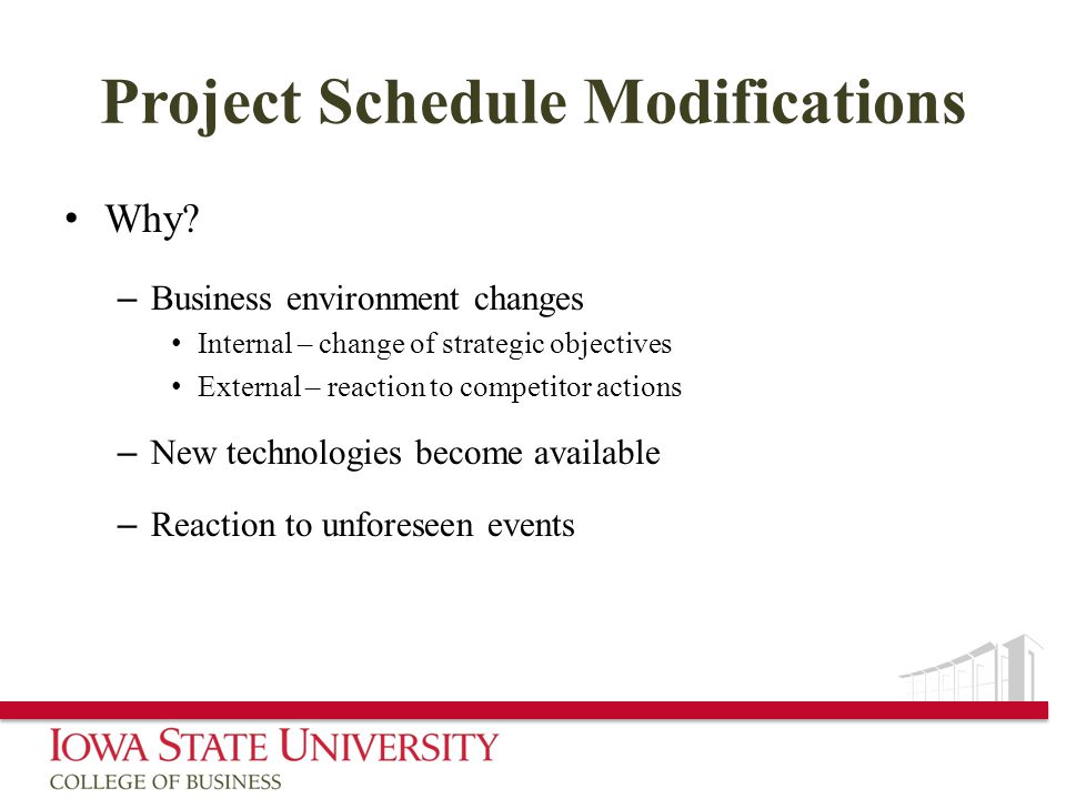 Project Schedule Modifications Why.
