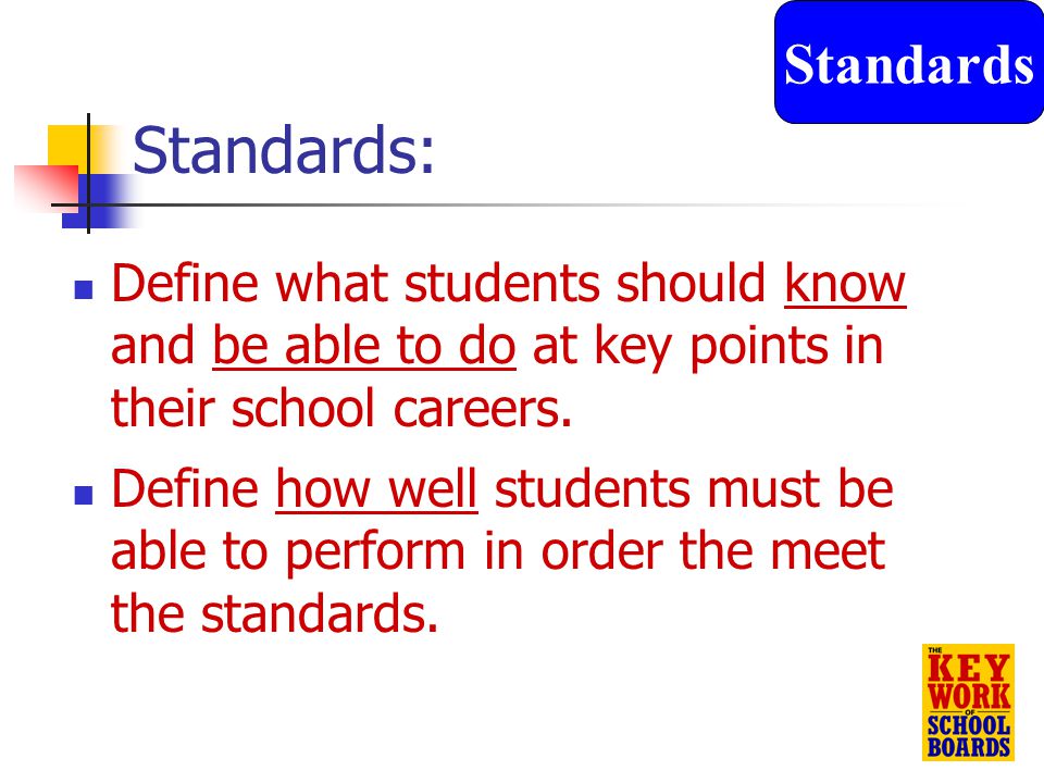 16 Define what students should know and be able to do at key points in their school careers.