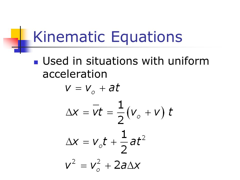 Kinematic Equations Used in situations with uniform acceleration