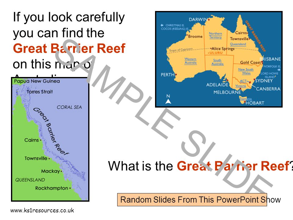 If you look carefully you can find the Great Barrier Reef on this map of Australia.