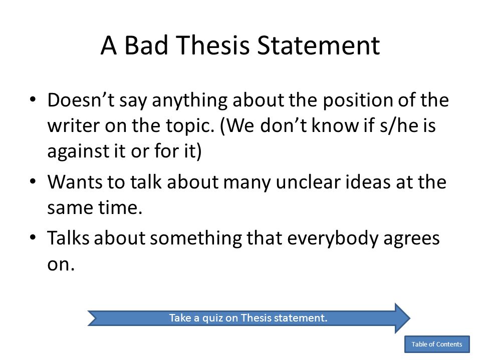 Examples of good and bad thesis statements handout